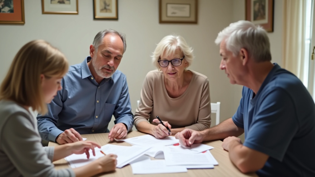 Family reviewing senior care documents