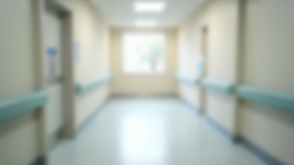 Interior view of modern nursing home with clean hallways, proper lighting, accessible wheelchair ramps, and safety railings installed throughout