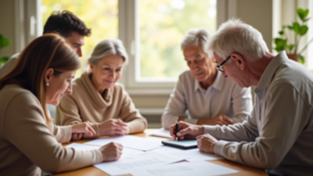 Family members of different generations working together on financial planning at table