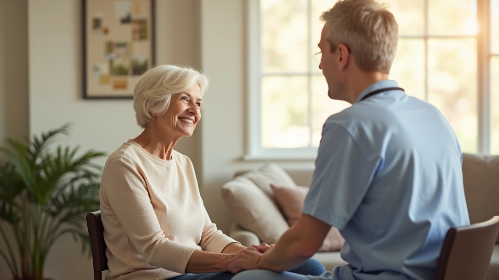 Senior woman seated comfortably in home environment